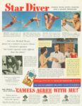 1938 Star Diver Marshall Wayne, Olympic Champion, Gives A Brilliant Performance. 'Camels Agree With Me!'