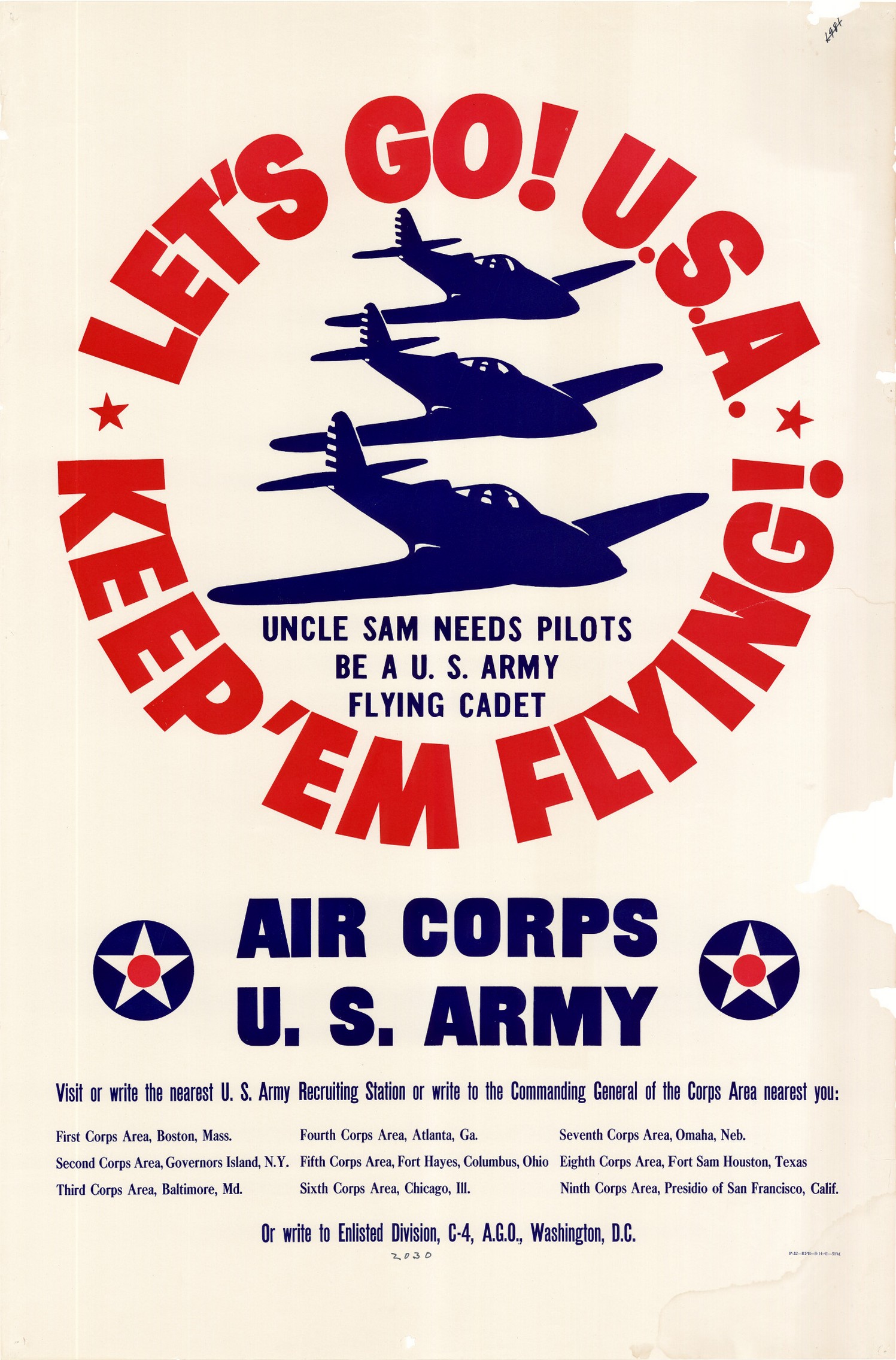 1941 Let's Go! U.S.A. Keep 'Em Flying! Air Corps U.S. Army