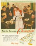 1942 Claudette Colbert is doing a grand job in the Volunteer Army Canteen Service. Chesterfield