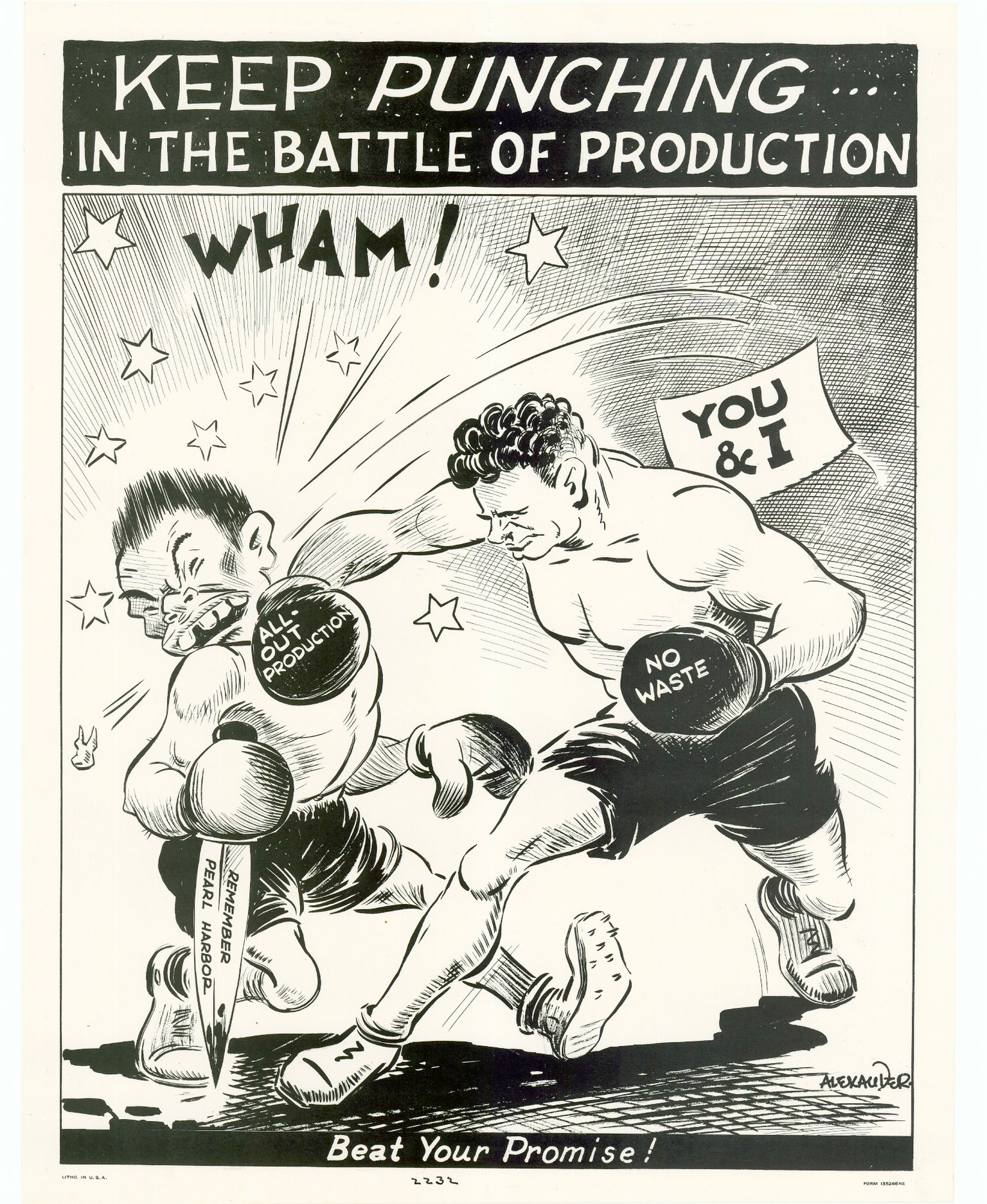 1942 Keep Punching... In The Battle Of Production. Beat Your Promise!
