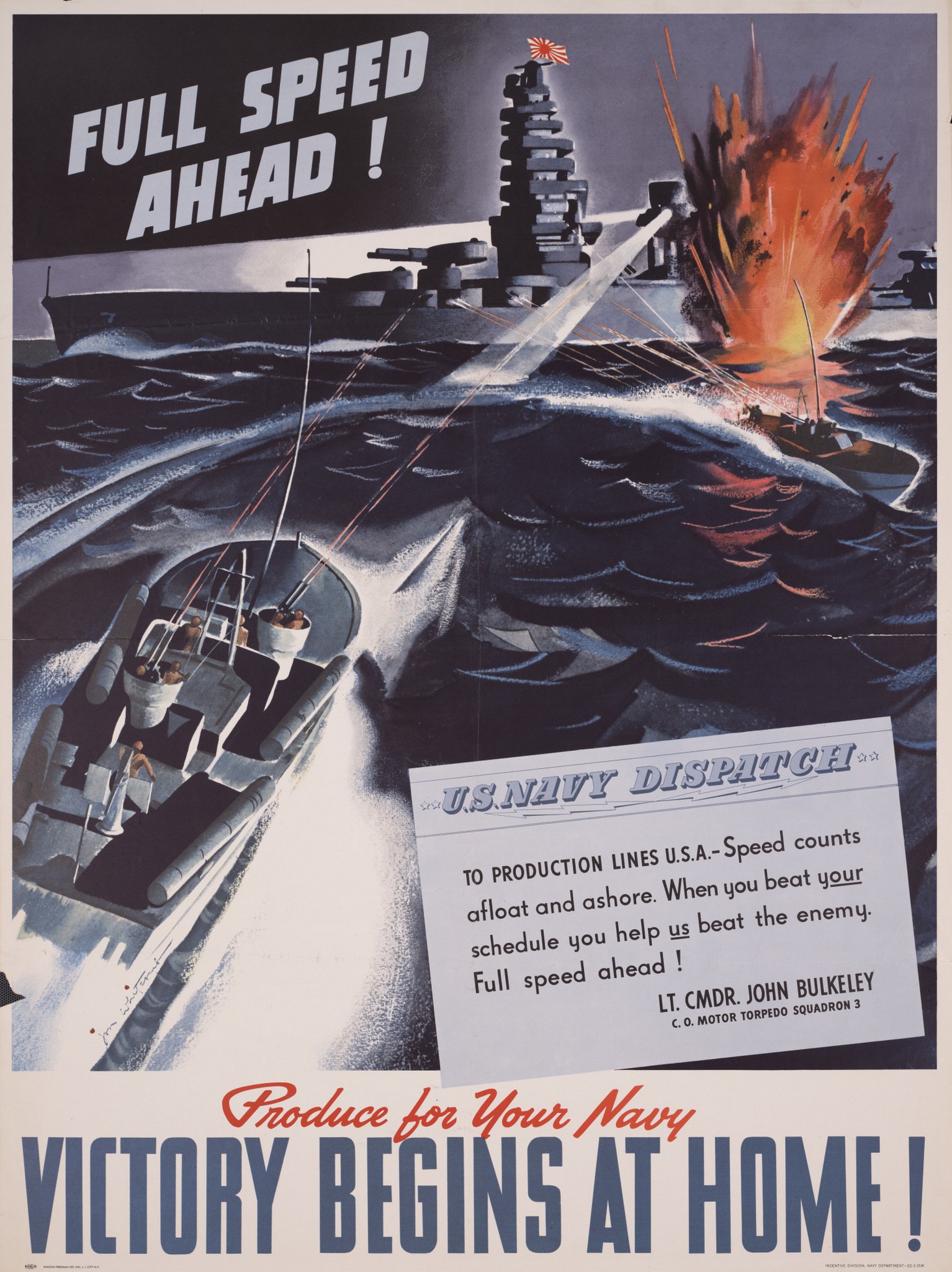 1943 Full Speed Ahead! Produce for Your Navy. Victory Begins At Home!