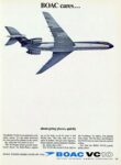 1966 BOAC cares ... about going places, quietly. BOAC VC10