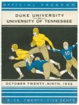 1932 Official Program. Duke University vs. University of Tennessee