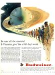 1943 Be Sure all the essential B Vitamins give You a full day's work. Budweiser