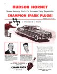 1952 Hudson Hornet Scores Sweeping Stock Car Successes Using Dependable Champion Spark Plugs!