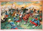 1904 A fierce hand-to-hand combat scene or cavalry skirmish between Russian soldiers and Japanese forces