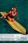 1939 Light hearts make buoyant riding over the surf at Waikiki. Matson Line