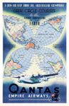 1938 A New Air Map From The Australian Viewpoint. Great Circle Courses to the Four Quarters of the Earth. Qantas