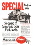 1950 Mack Trucks. Special Trade-in offer to owners of 15 year and older Mack Trucks