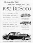 1952 DeSoto Custom Six Sedan, Sportsman & All-Steel Station Wagon. Designed for You and your budget, too!