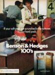 1977 If your soft pack got scrunched in the suitcase, try our hard pack. Benson & Hedges 100's