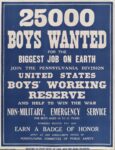 1917 25000 Boys Wanted for the Biggest Job On Earth. United States Boys' Working Reserve