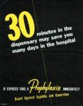 1940 30 minutes in the dispensary may save your many days in the hospital. If Exposed Take A Prophylaxis Immediately. Guard Against Syphilis and Gonorrhea