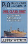 1914 P&O Branch Service to Australia via Malta, Suez & Colombo. Economy Speer Comfort