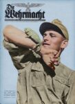 1941 Die Wehrmacht. In the hot desert sand, a chameleon ran up to a fighter of our Afrika Korps as a 'lucky charm'