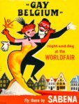 1958 'Gay Belgium' night and day at the Worldfair. Fly there by Sabena