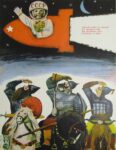 1982 USSR. Yuri Gagarin and Russian folk heroes—the Bogatyrs (Ilya Muromets, Dobrynya Nikitich, and Alyosha Popovich