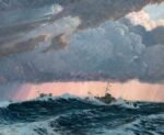 1918 Seascape with Convoy and Evening Sky Effect by Geoffrey Stephen