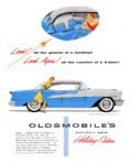 1955 Oldsmobile Super 88 Holiday Sedan. Look! all the glamor of a hardtop! Look Again! all the comfort of a 4-door!