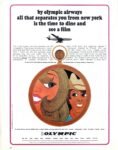 1967 by Olympic Airways all that separates you from New York is the time to dine and see a film